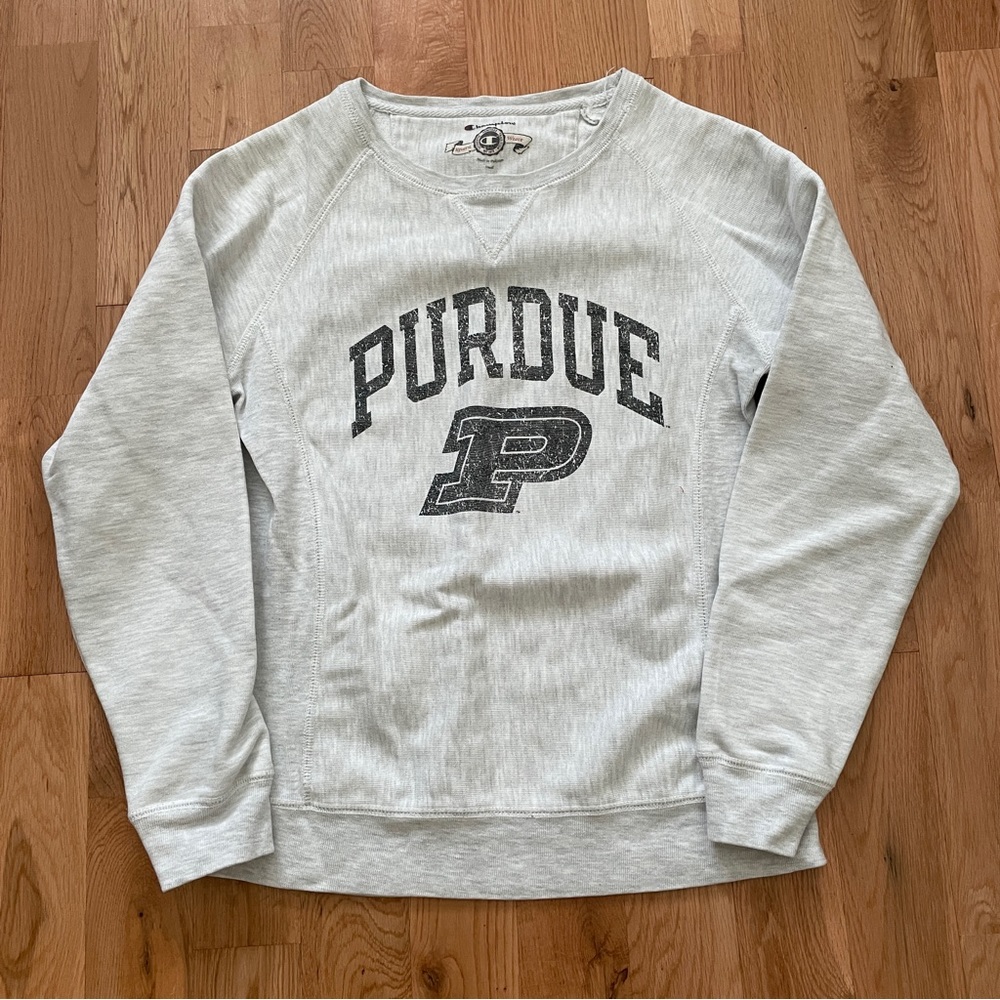 Purdue University Champion Gray Collegiate Long Sleeve Crewneck Sweatshirt
